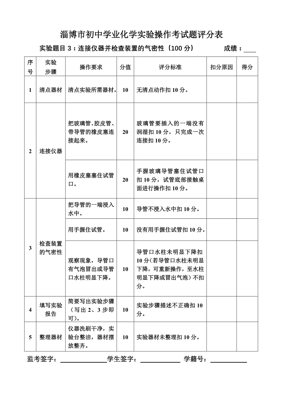 淄博市初中化学实验操作技能考查题目_第4页