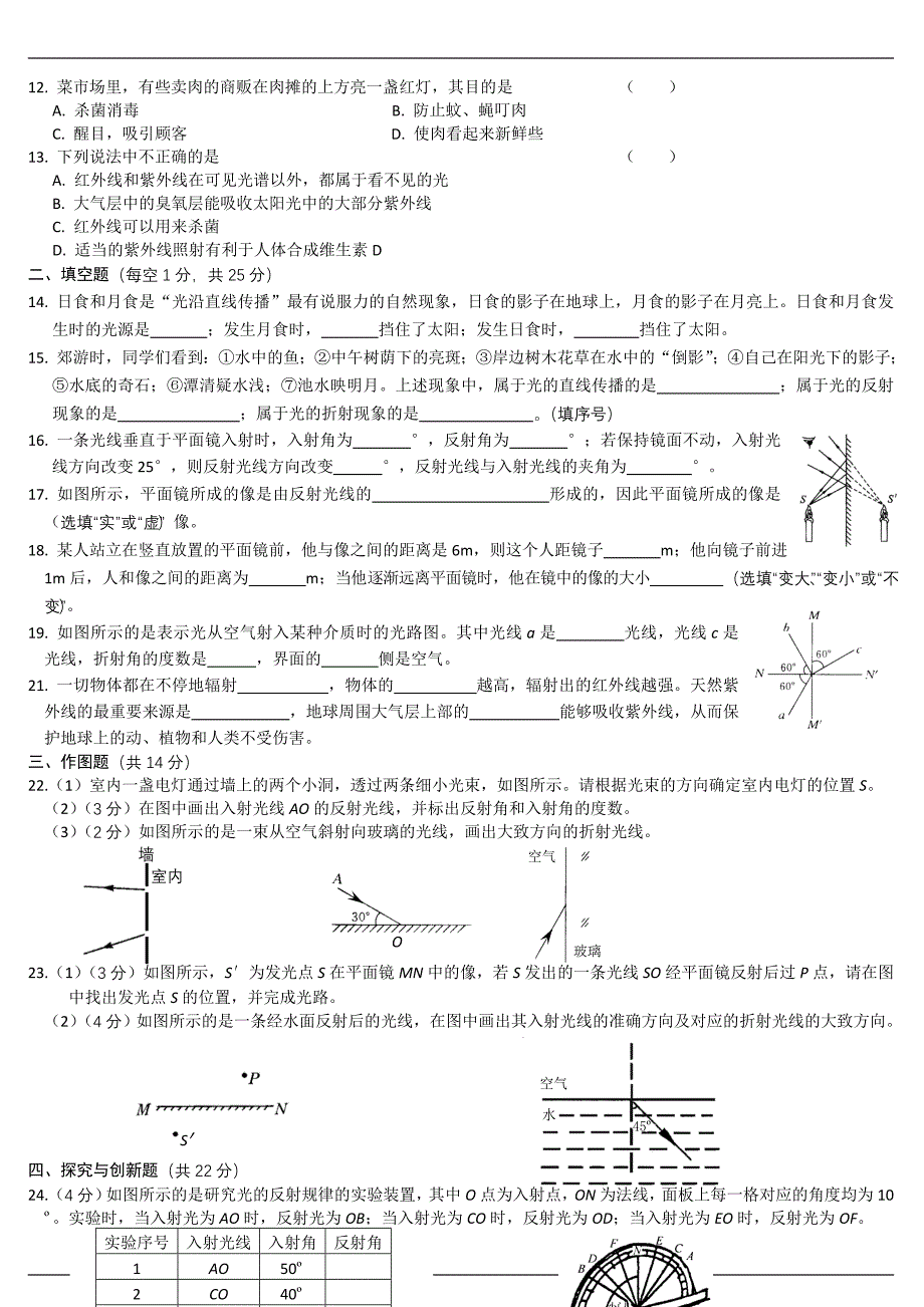 人教版八年级物理 光现象单元测试题_第2页