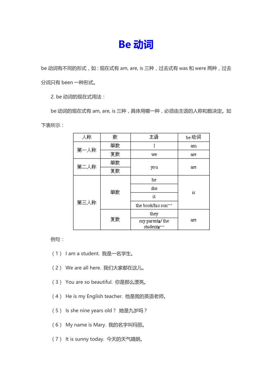 be动词练习题及答案_第1页