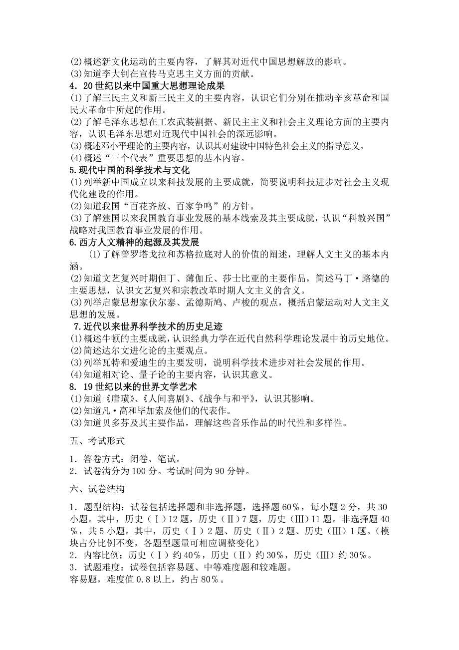 2017福建省普通高中学生学业基础会考纲要_第5页