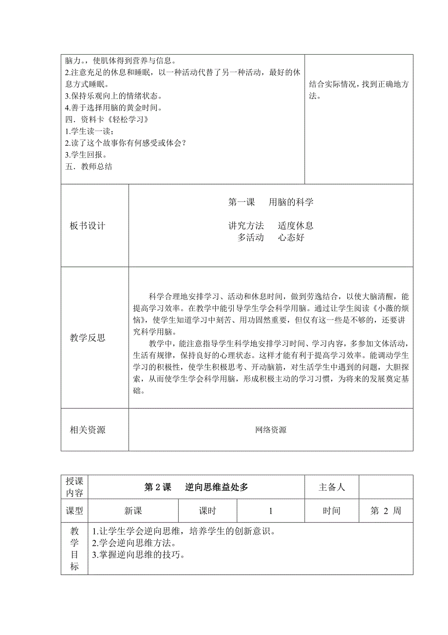 长春版小学心理健康六年级(下)教案_第2页