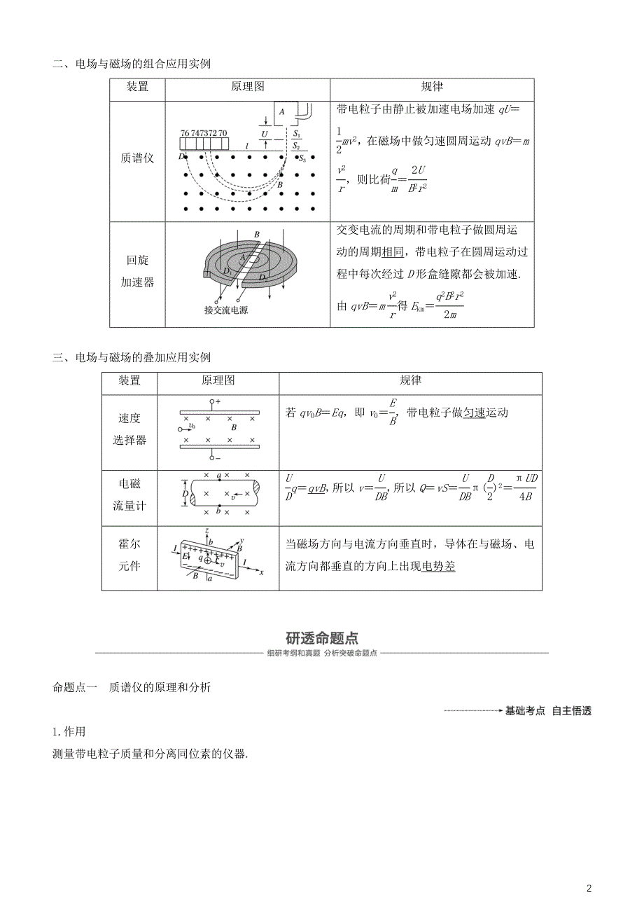 2019年度高考物理一轮复习第九章磁场专题强化十带电粒子在复合场中运动的实例分析学案_第2页