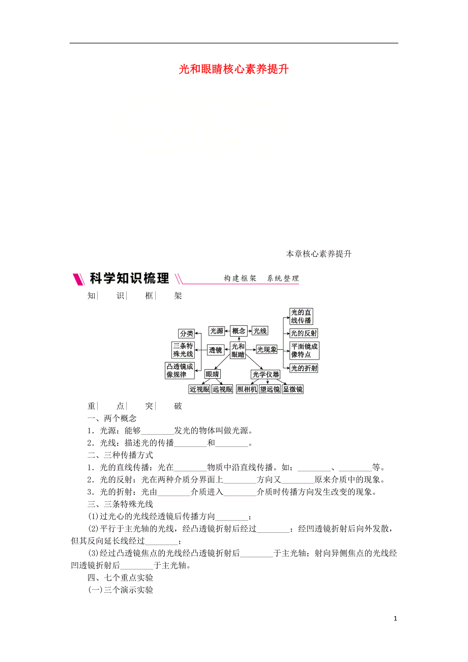 2018年八年级物理上册 第三章 光和眼睛核心素养提升 （新版）粤教沪版_第1页