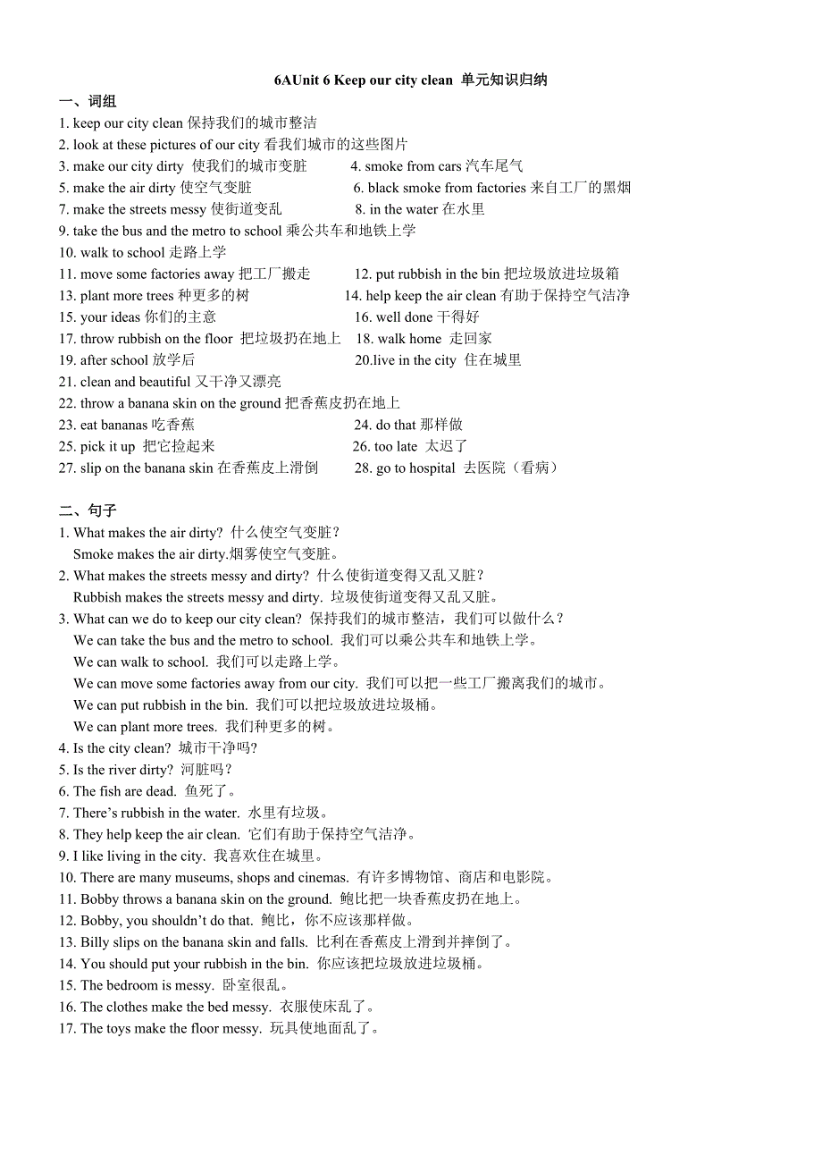 苏教版六年级英语上册unit6单元知识归纳_第1页