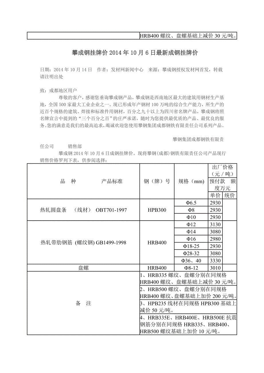 攀成钢挂牌价2014年10月14日最新成钢挂牌价_第2页