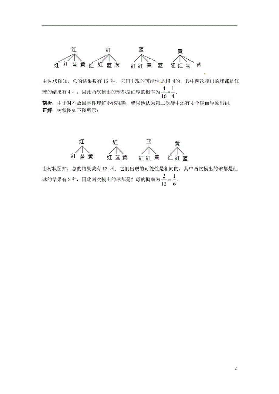 2018秋九年级数学上册 第二十五章 概率初步 这些错误需要谨慎同步辅导素材 （新版）新人教版_第2页