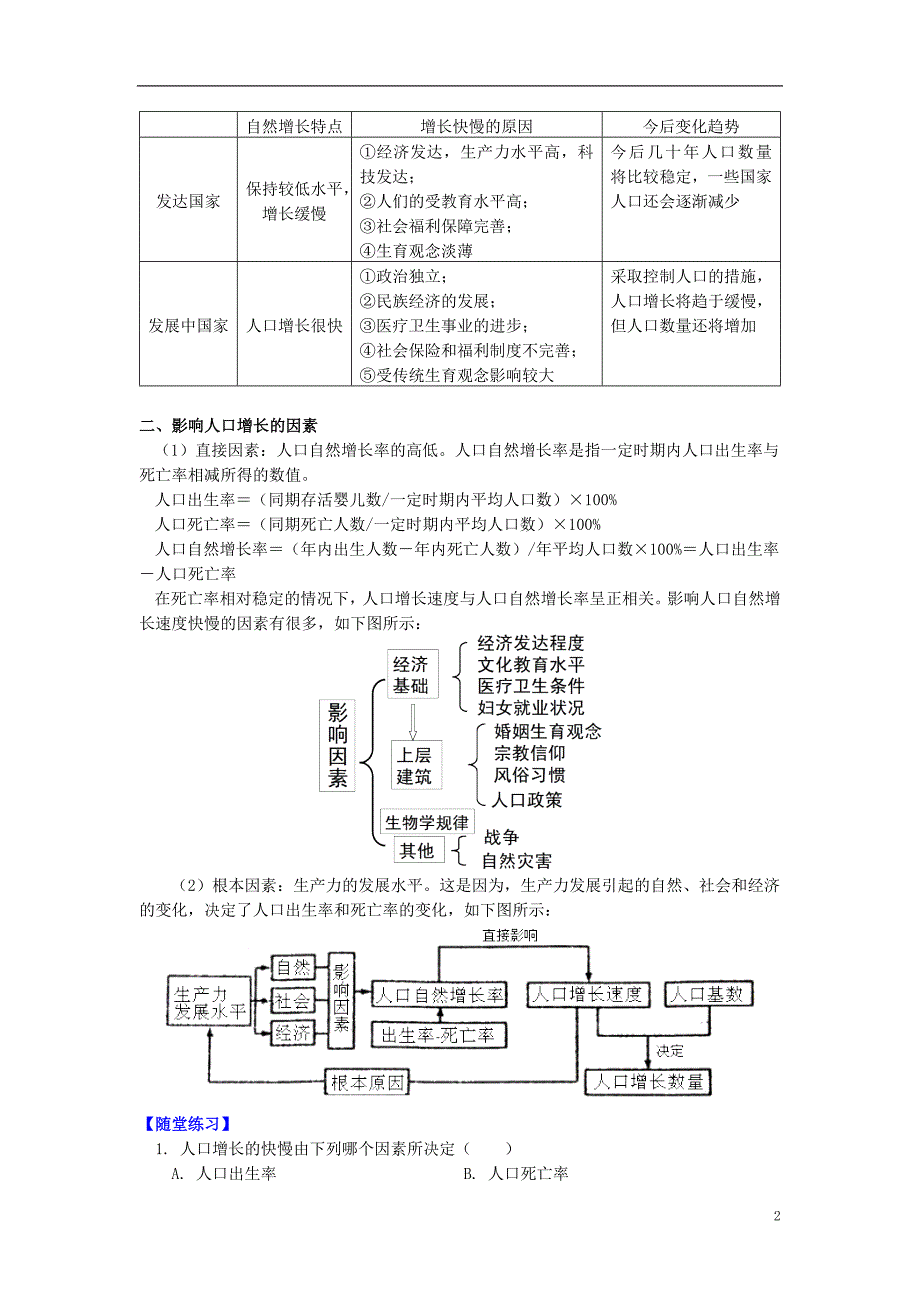 2018-2019学年度高中地理 第一章 人口与环境 第一节 人口增长模式 1 人口增长学案 湘教版必修2_第2页