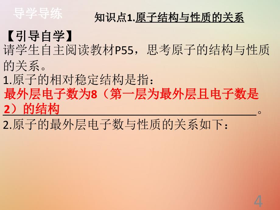 2018年秋九年级化学上册 第三单元 物质构成的奥秘 课题2 原子的结构（2）导学导练课件 （新版）新人教版_第4页