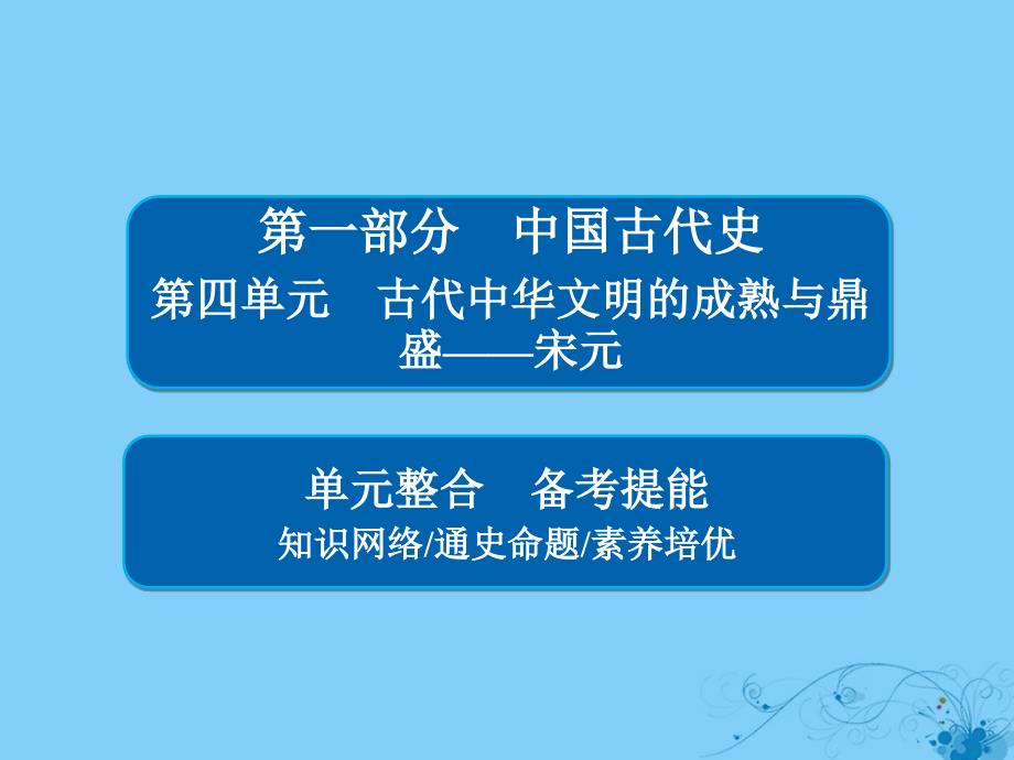 （通史版）2019版高考历史一轮复习 第四单元 古代中华文明的成熟与鼎盛——宋元单元整合课件_第1页