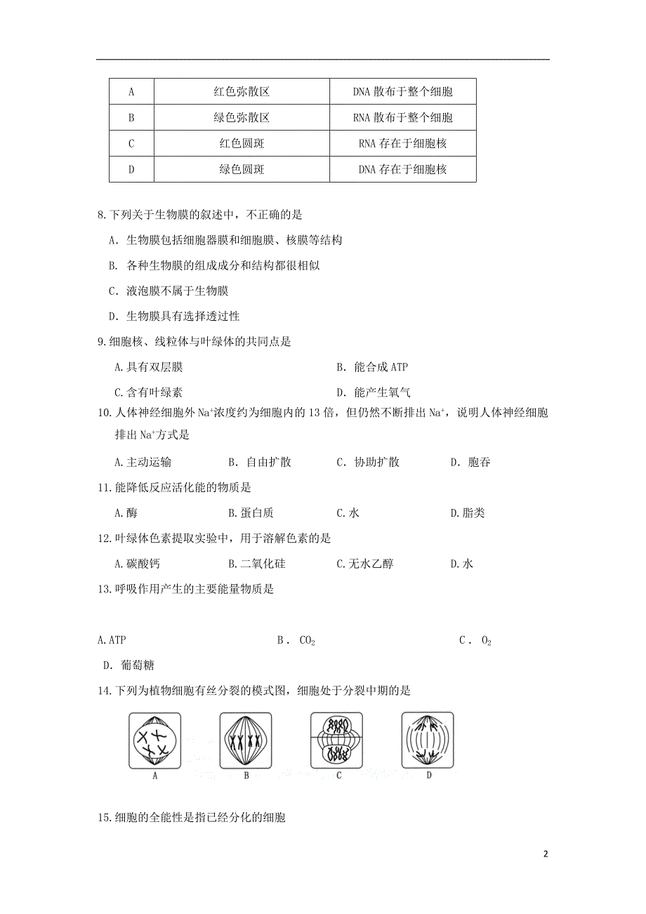 湖南省2016-2017学年高二生物下学期期中试题 文_第2页