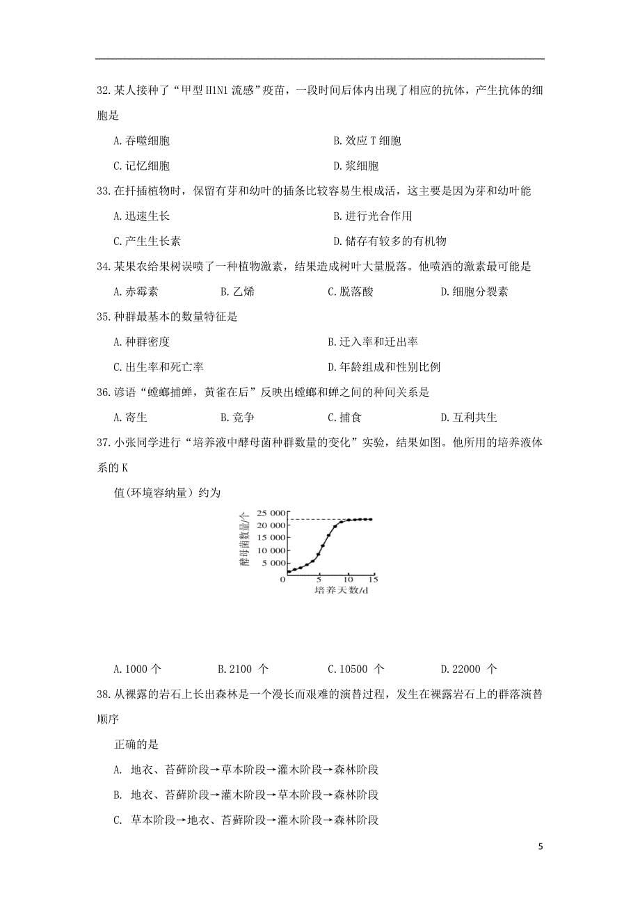 湖南省2016-2017学年高二生物下学期期中试题 文_第5页