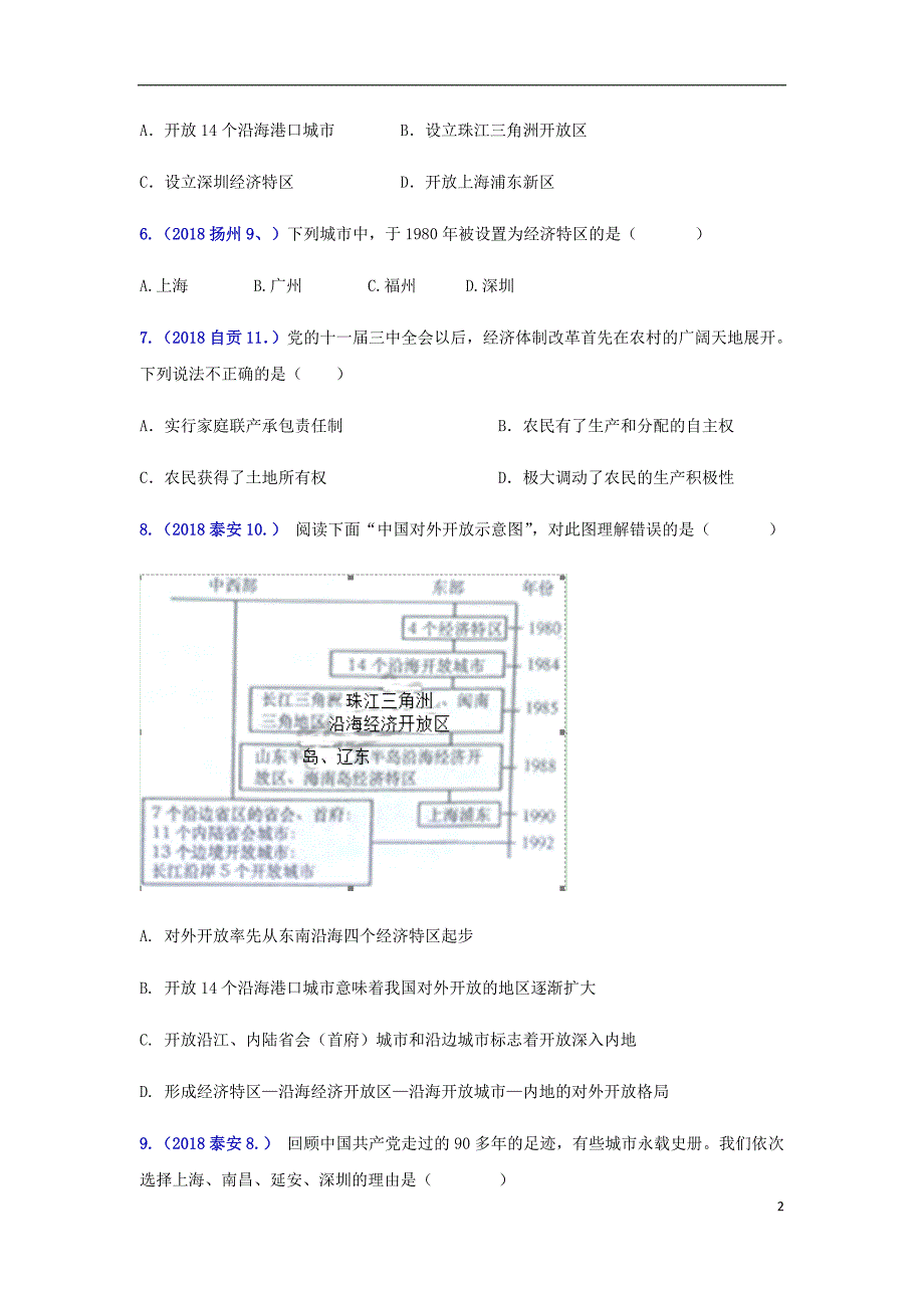 2018年中考历史真题单元汇编 八下 第三单元 中国特色社会主义道路试题_第2页