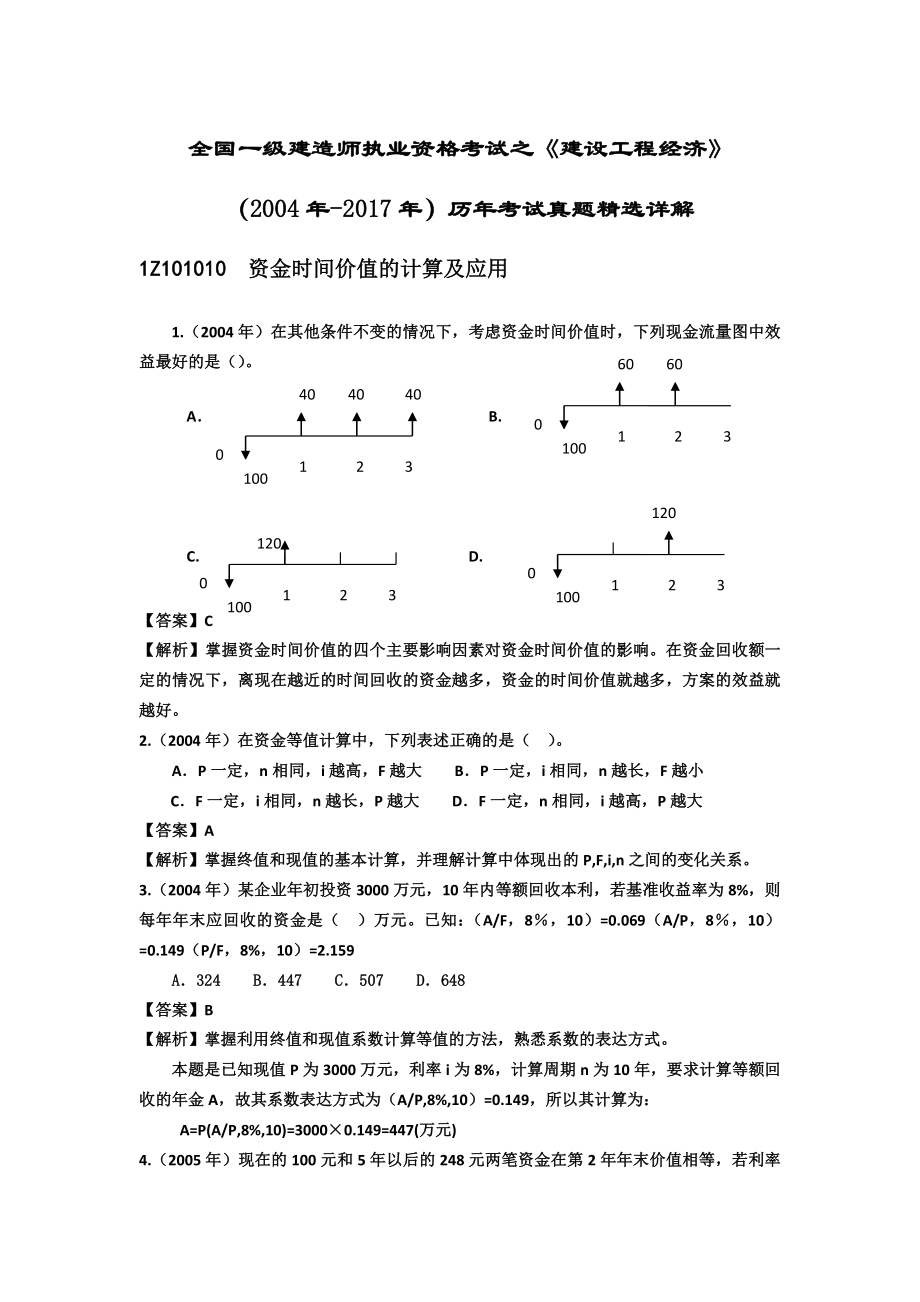 《建设工程经济》历年试题精选详解（2004-2017）_第1页