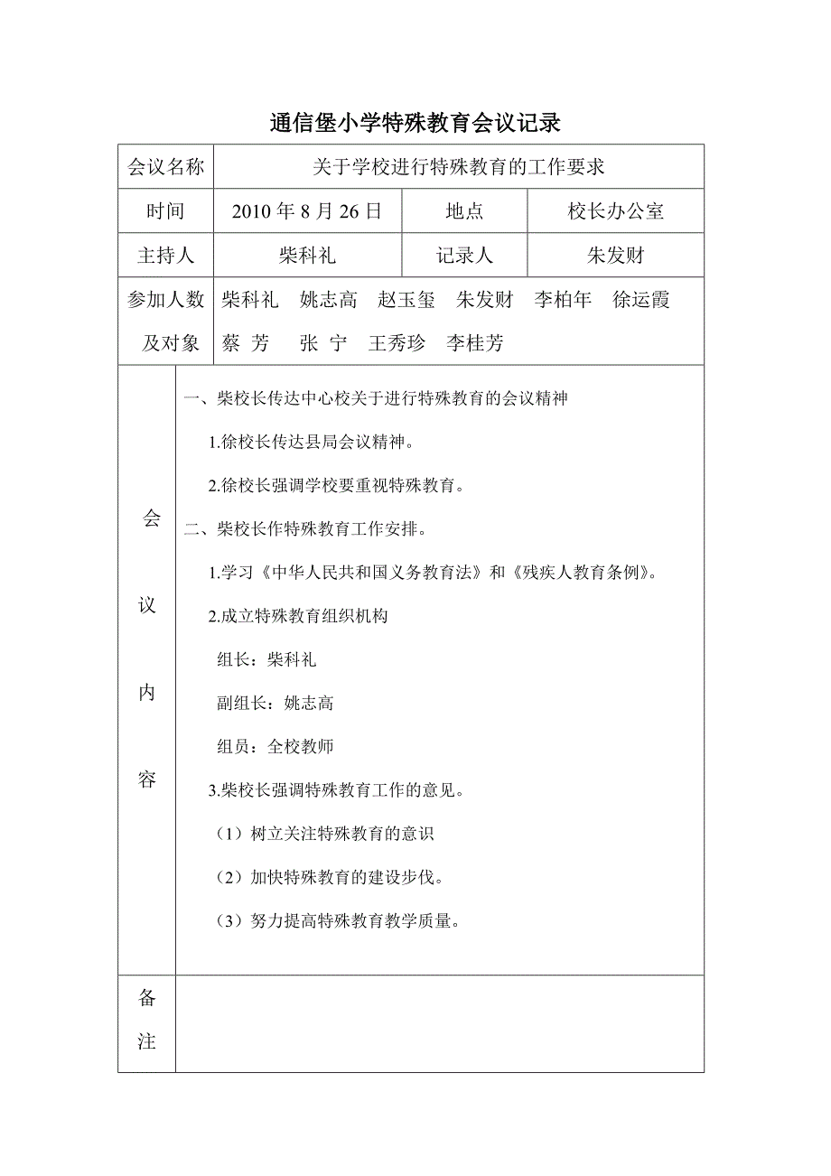 通信堡小学特殊教育会议记录_第1页