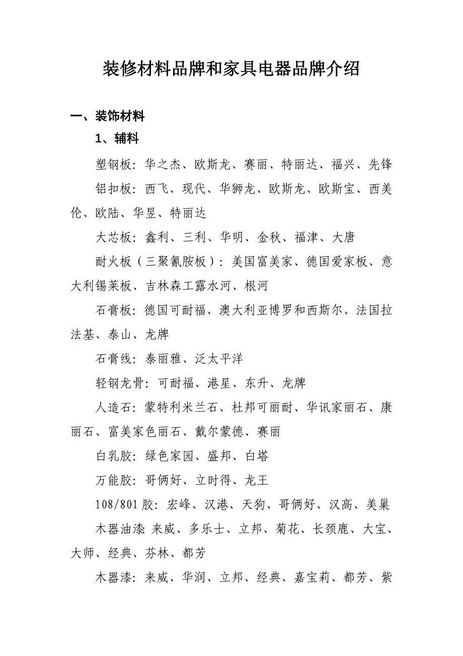 装修材料品牌和家具电器品牌介绍_第1页