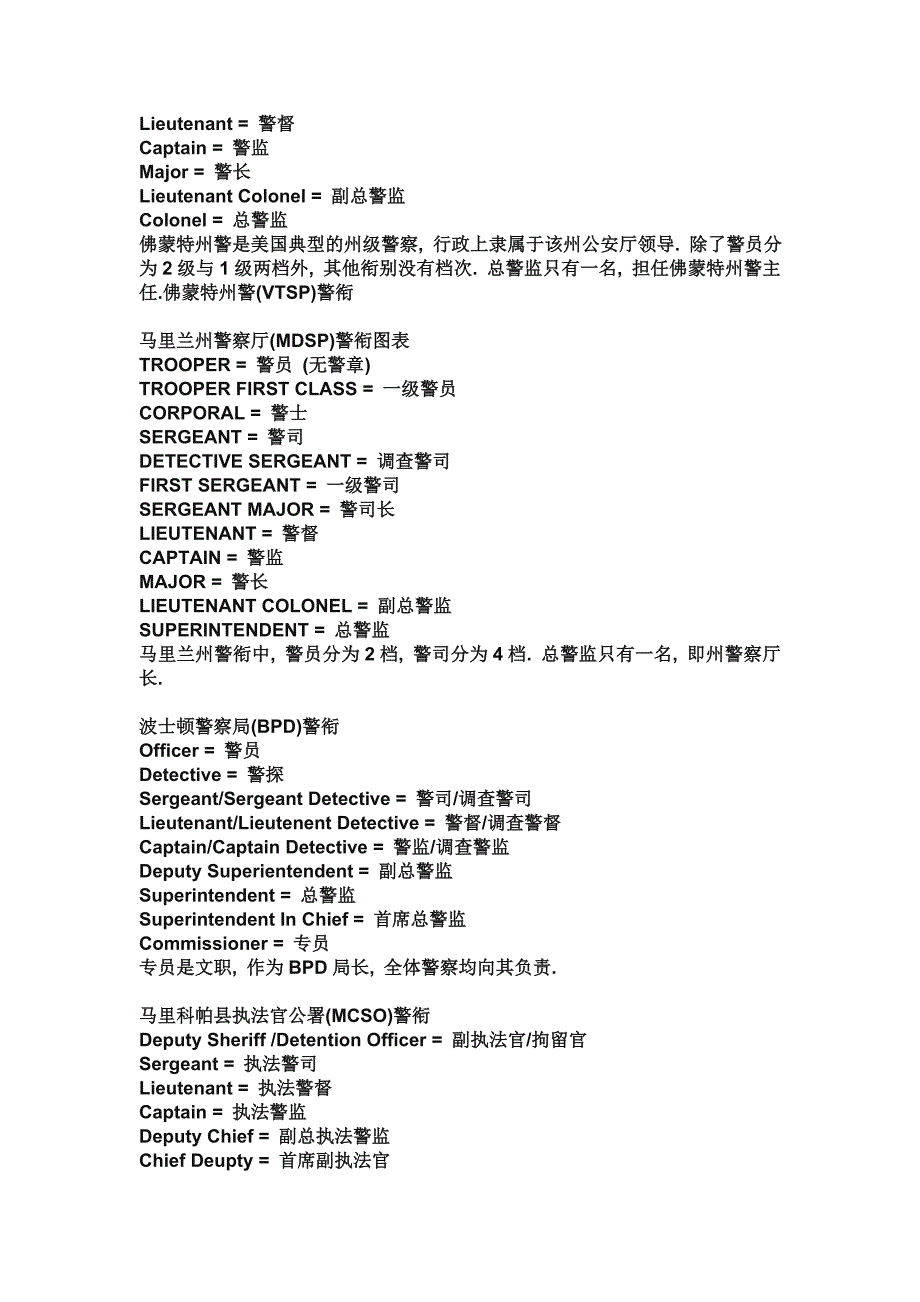 美国和英国警察的警衔-中英文对照_第2页