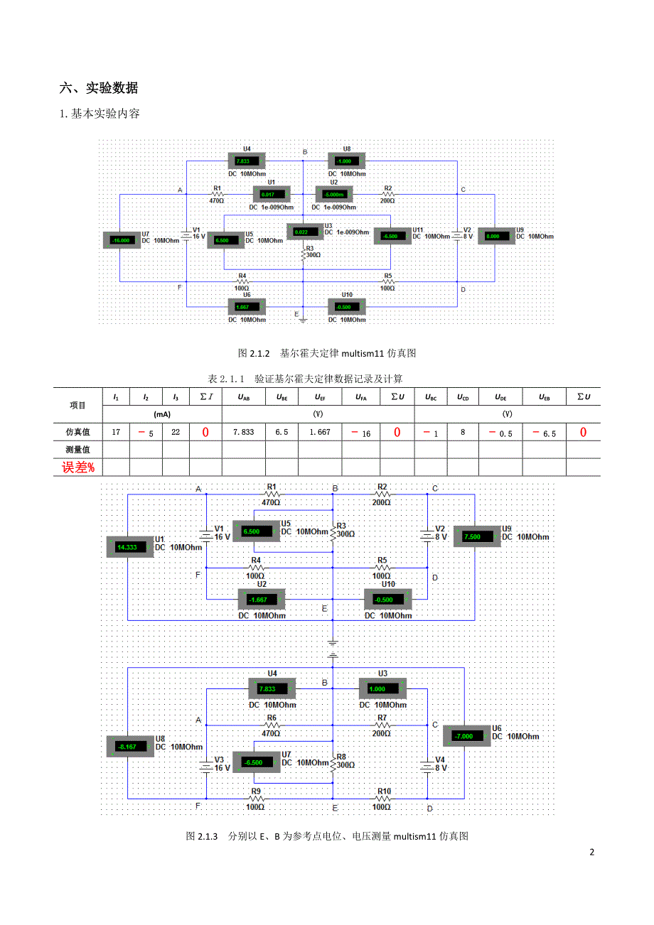实验2.1基尔霍夫定律与电位的实验报告_第2页