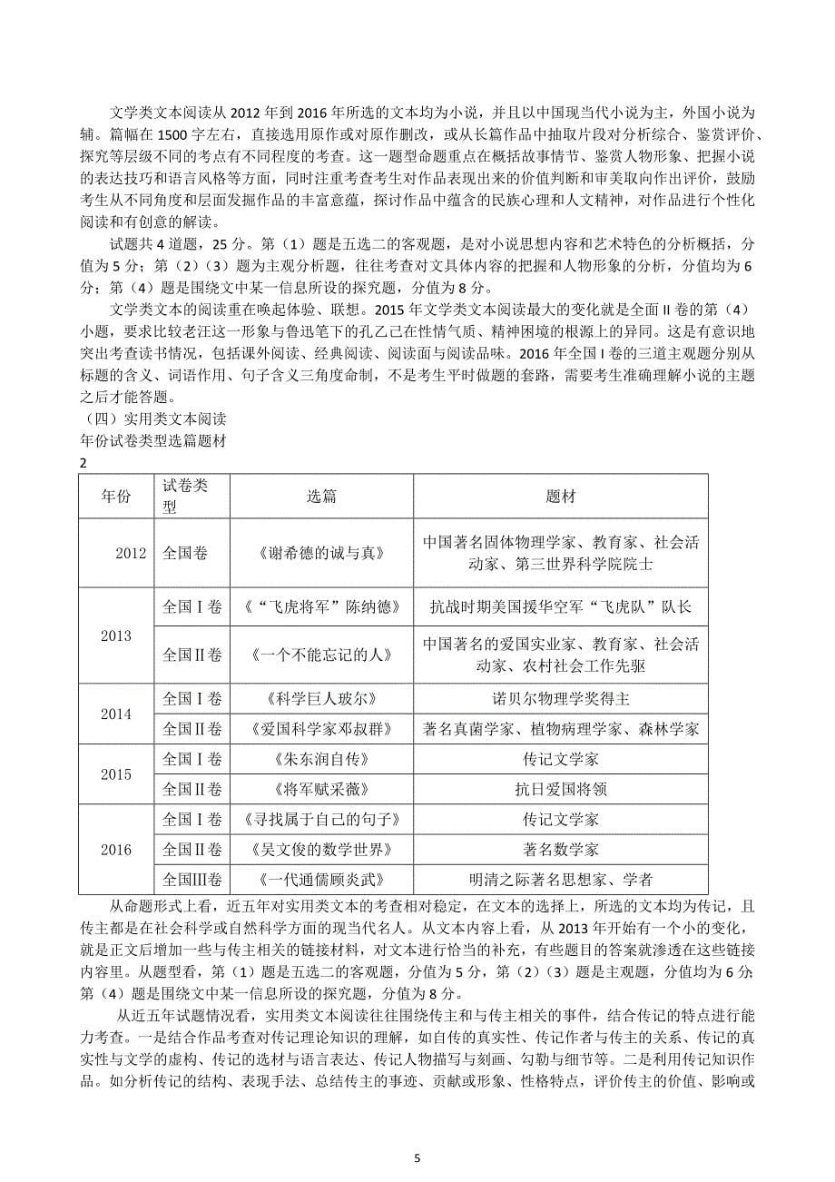 近五年高考全国卷语文考点分析_第5页