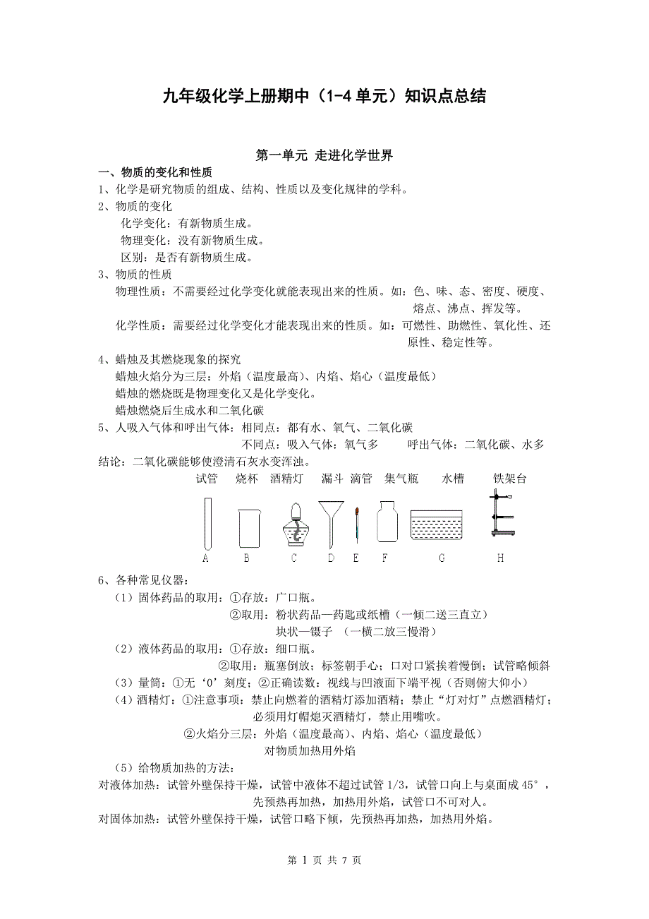 人教版九年级化学上册(1-4单元)知识点总结_第1页