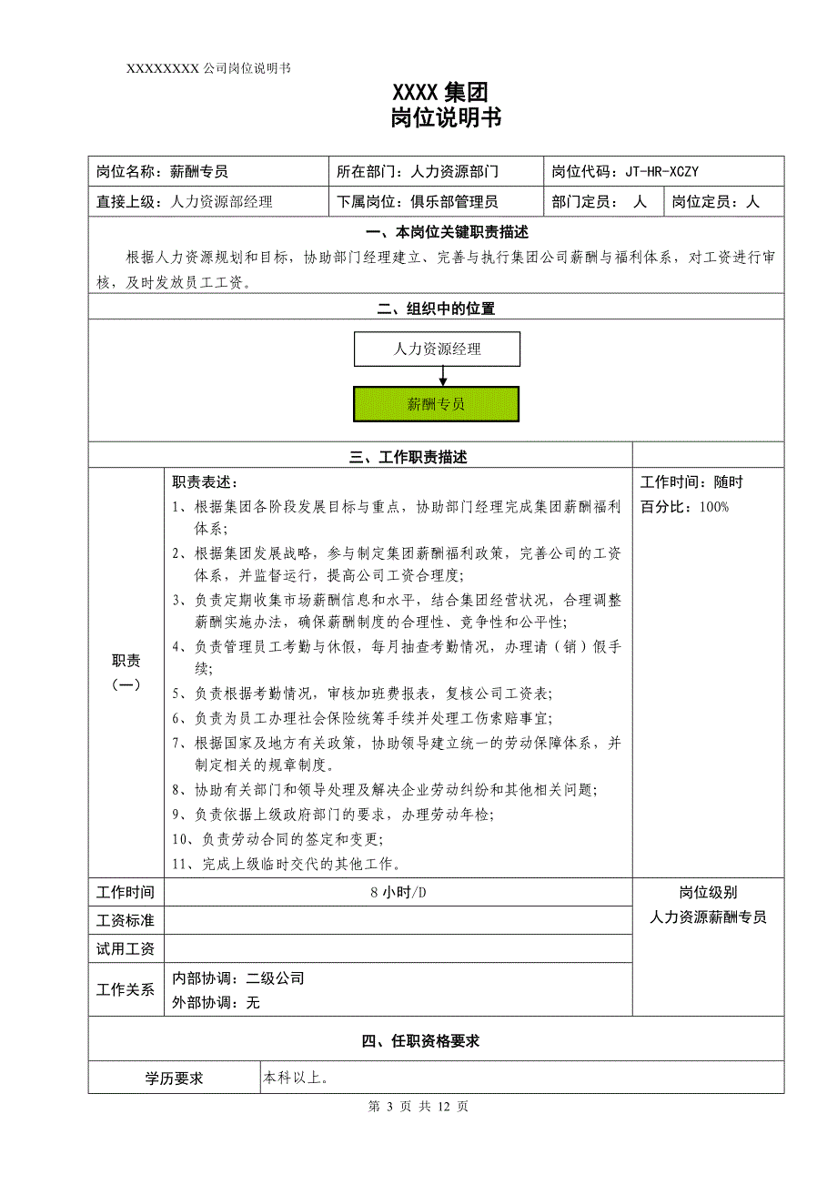 人力资源岗位说明书 新_第3页