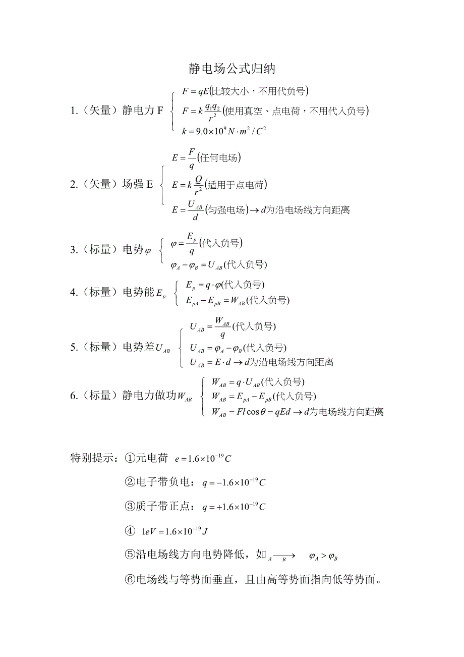 静电场公式归纳_第1页