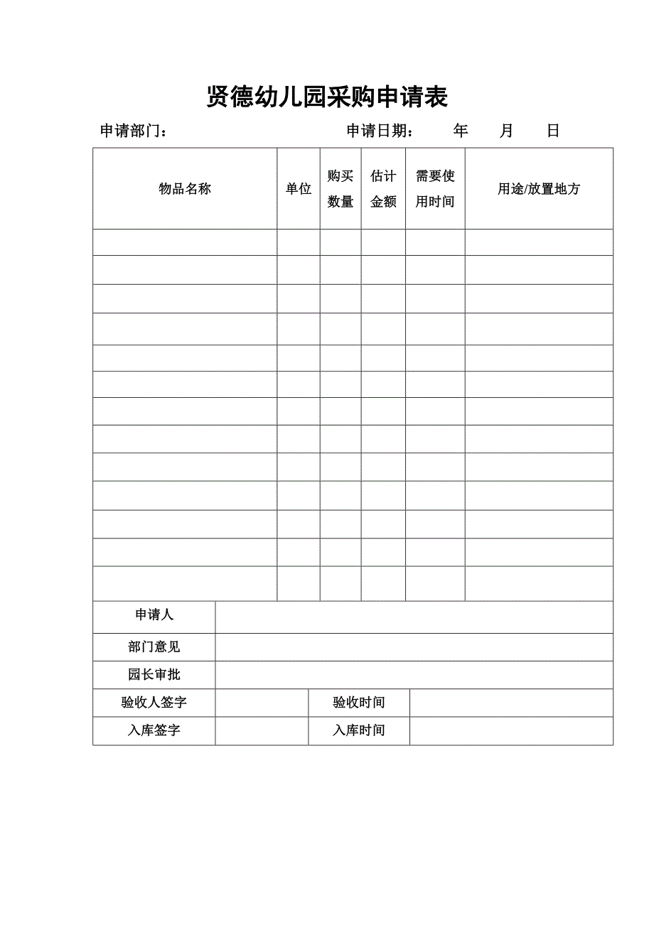 贤德幼儿园采购申请表_第1页