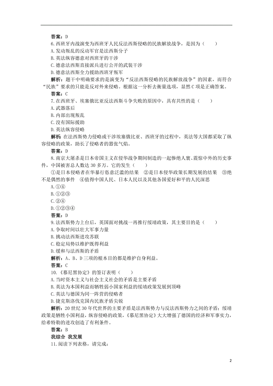 高中历史 专题三 第二次世界大战 一 第二次世界大战前夜同步测控 人民版选修3_第2页