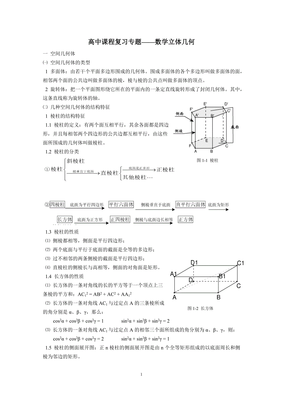 2018年高考一轮复习高中数学立体几何知识点汇编_第1页