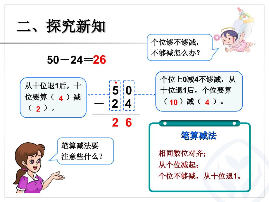 新课标人教版二年级上两位数减两位数(退位减法)课件_第4页