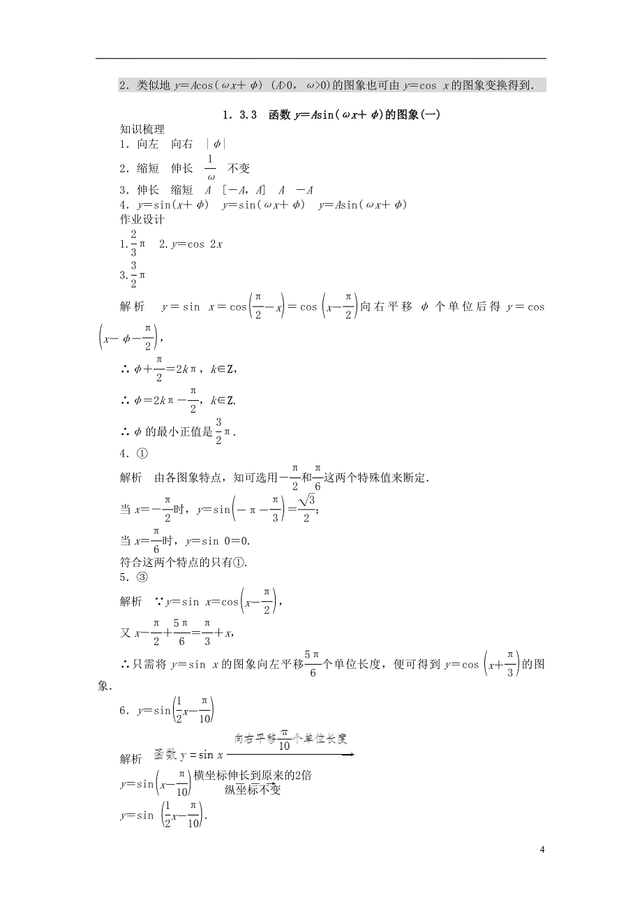 高中数学 第一章 三角函数 1.3.3 函数y＝asin(ωx＋φ)的图象（一）课时训练（含解析）苏教版必修4_第4页