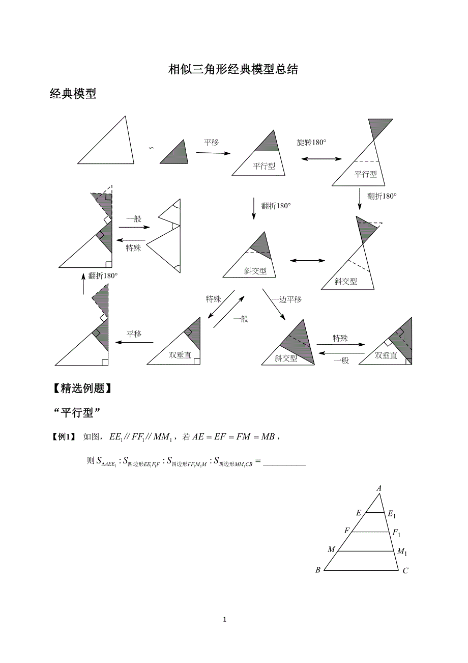 相似三角形-经典模型总结与例题分类[一]_第1页
