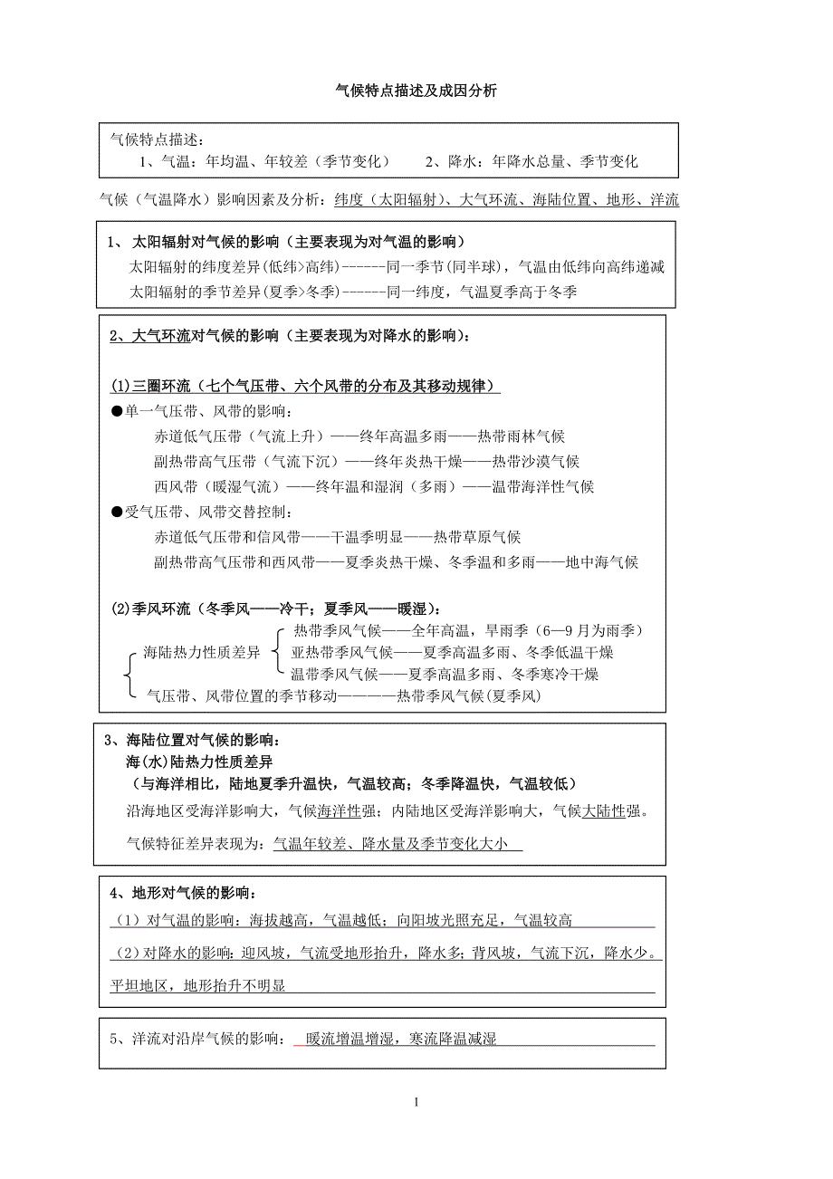 一轮复习--气候特点描述及成因分析_第1页