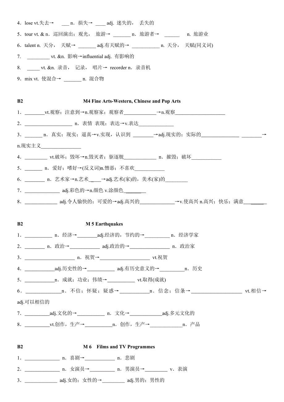 外研版高中英语必修1-module1词性转换及重点短语(练习+答案)_第5页