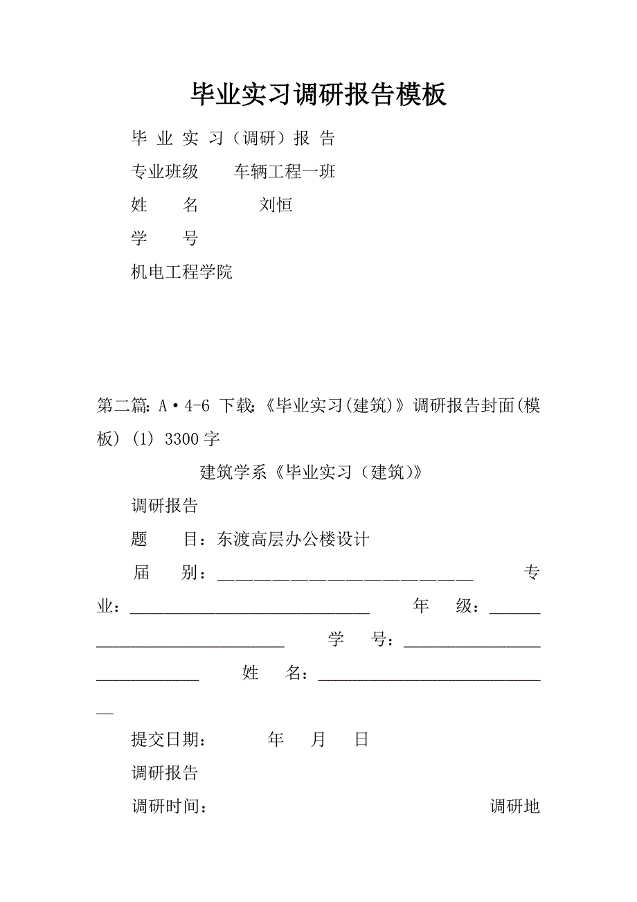 毕业实习调研报告模板_第1页