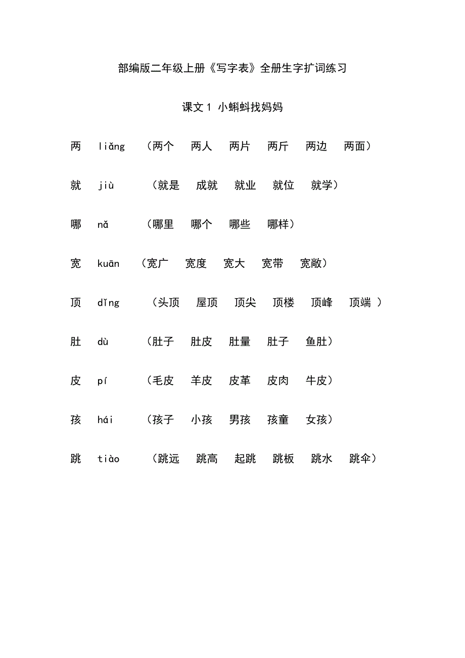 部编版二年级上册《写字表》全册生字扩词练习94123_第1页