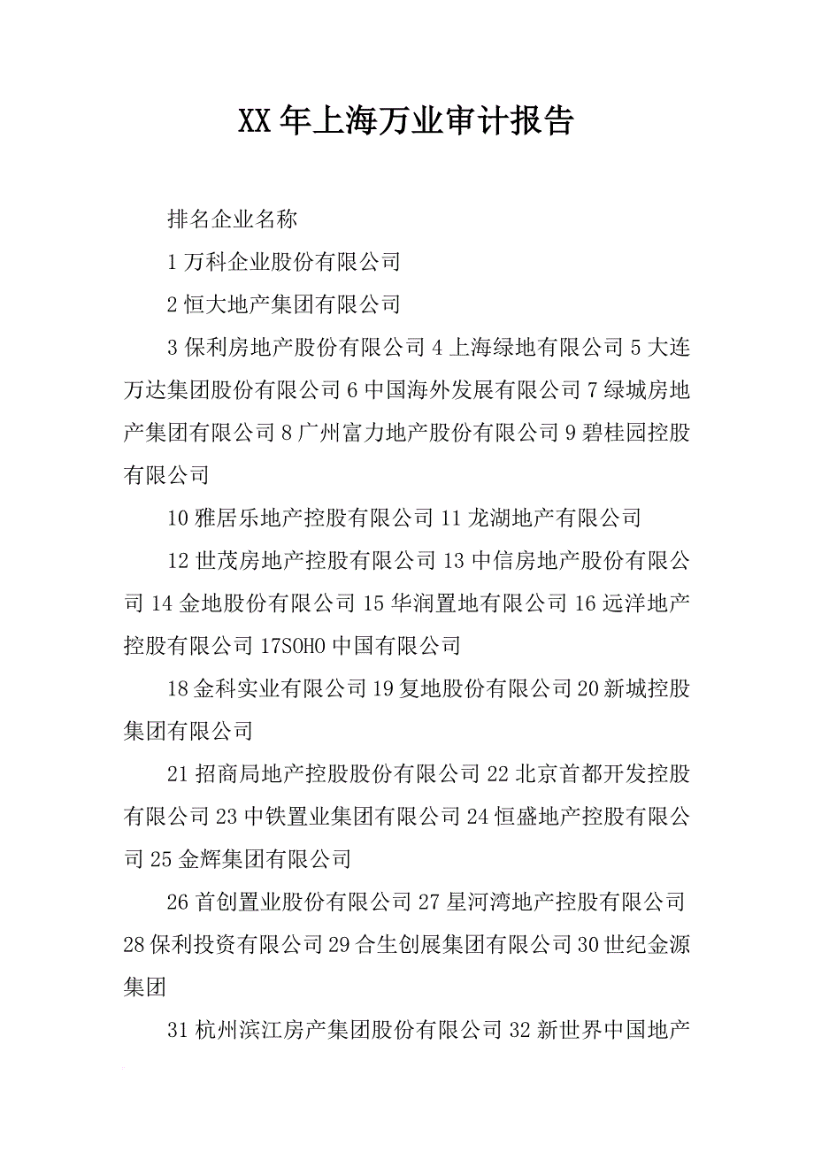 xx年上海万业审计报告_第1页