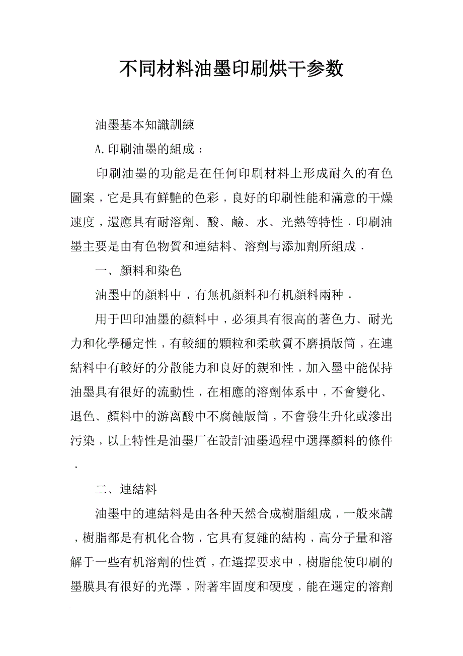 不同材料油墨印刷烘干参数_第1页