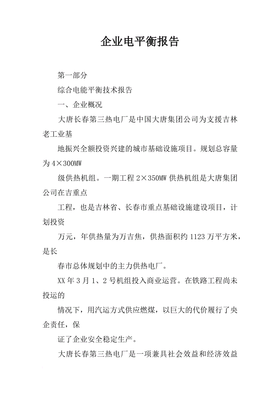 企业电平衡报告_第1页