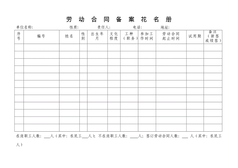 劳动合同备案花名册通用_第1页