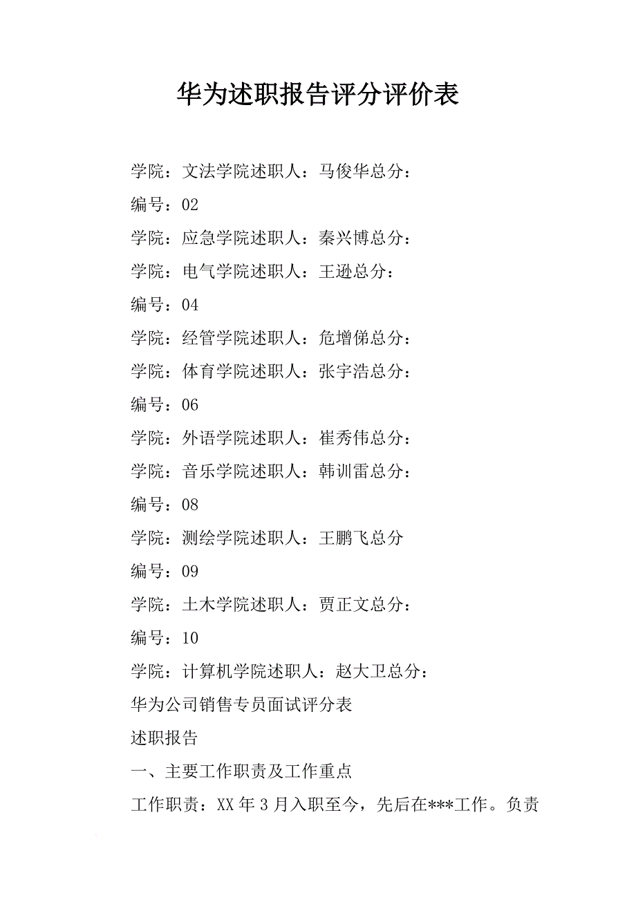 华为述职报告评分评价表_第1页