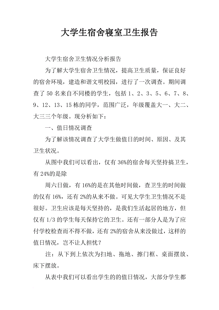 大学生宿舍寝室卫生报告_第1页