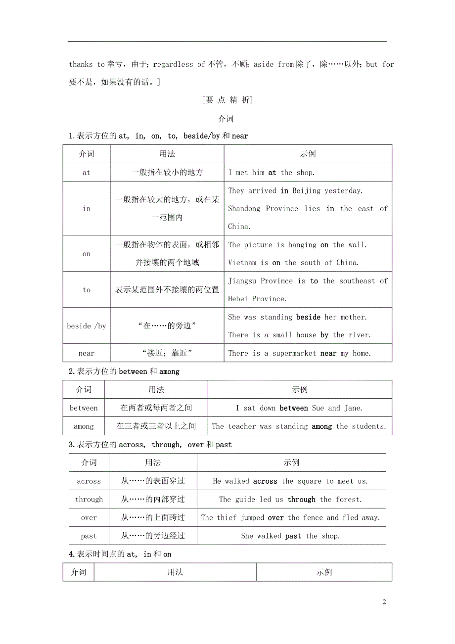 江苏省2019高考英语 第二部分 语法核心突破 第三课时 介词和介词短语练习（含解析）_第2页