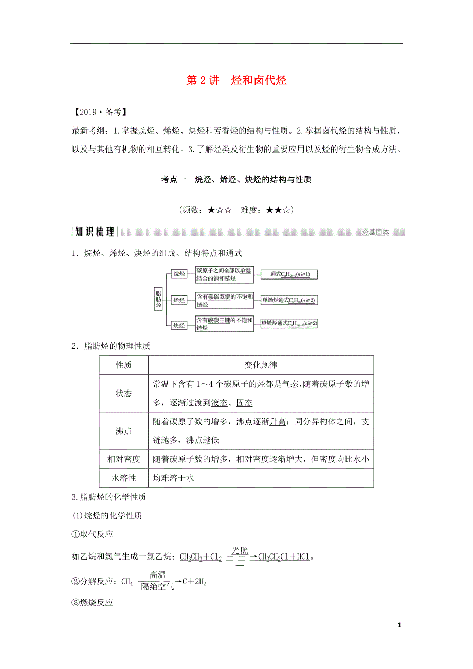 （全国通用版）2019版高考化学大一轮复习 第十二章 有机化学基础 第2讲 烃和卤代烃学案_第1页