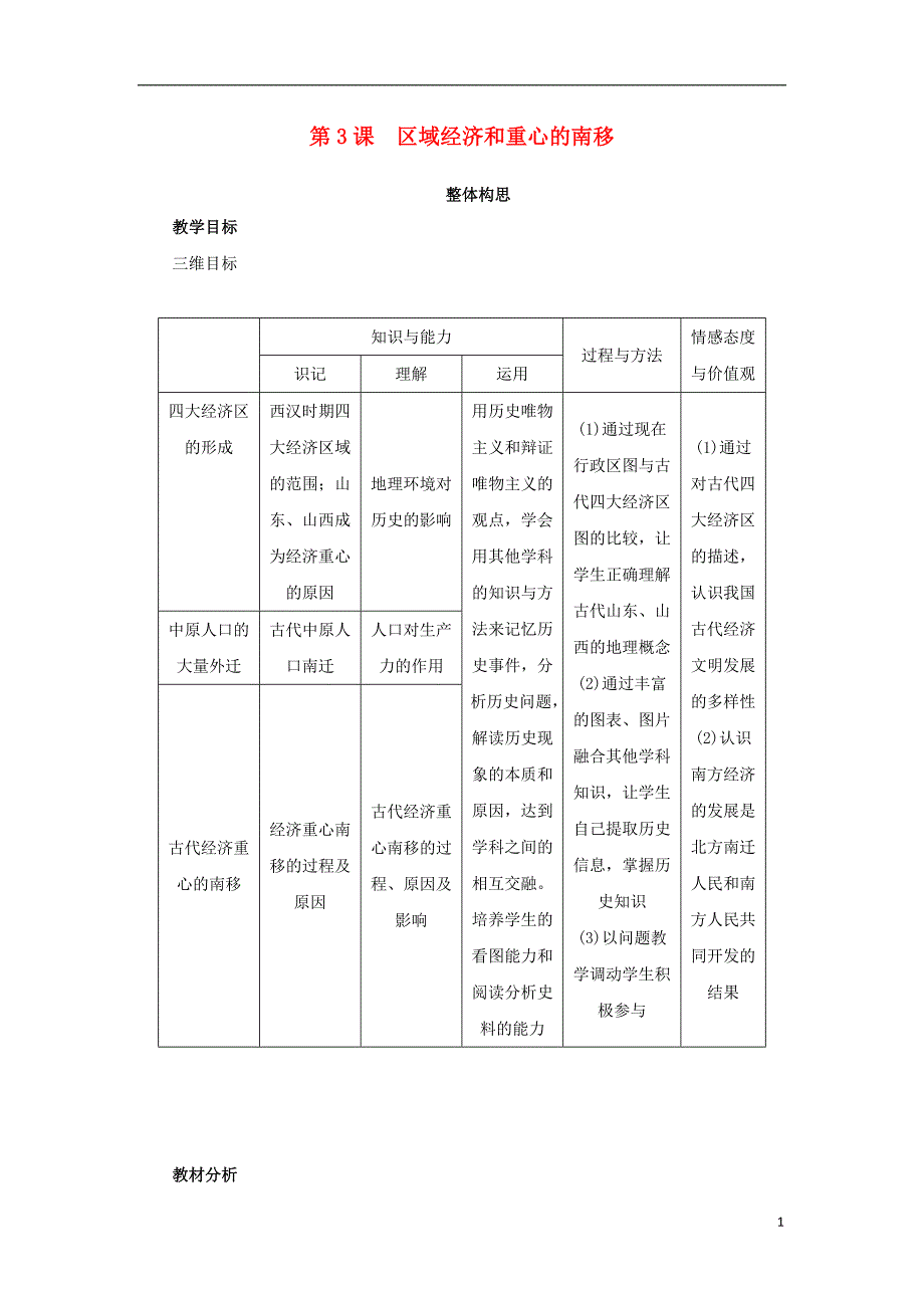 高中历史 第3课 区域经济和重心的南移教案 岳麓版必修2_第1页