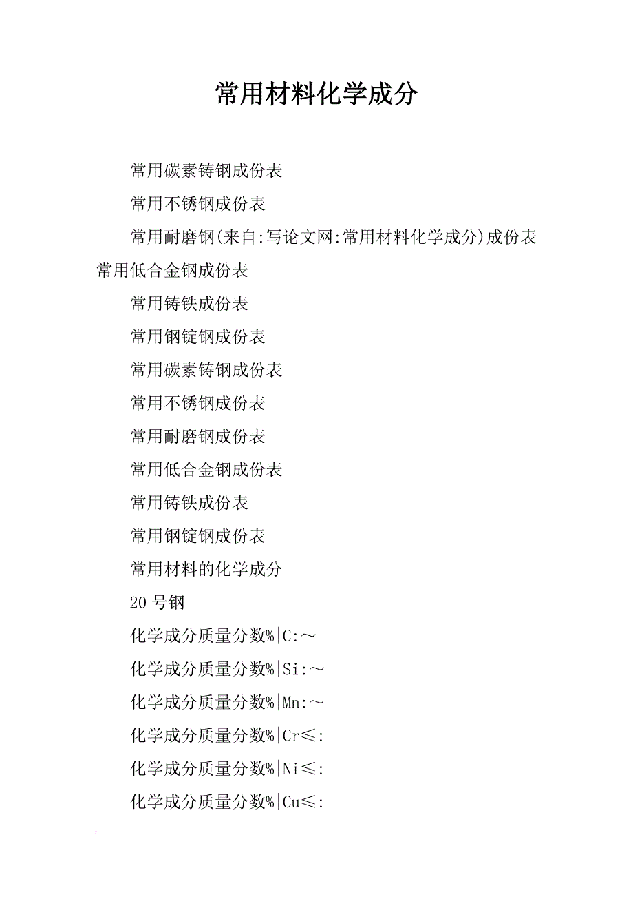 常用材料化学成分_第1页