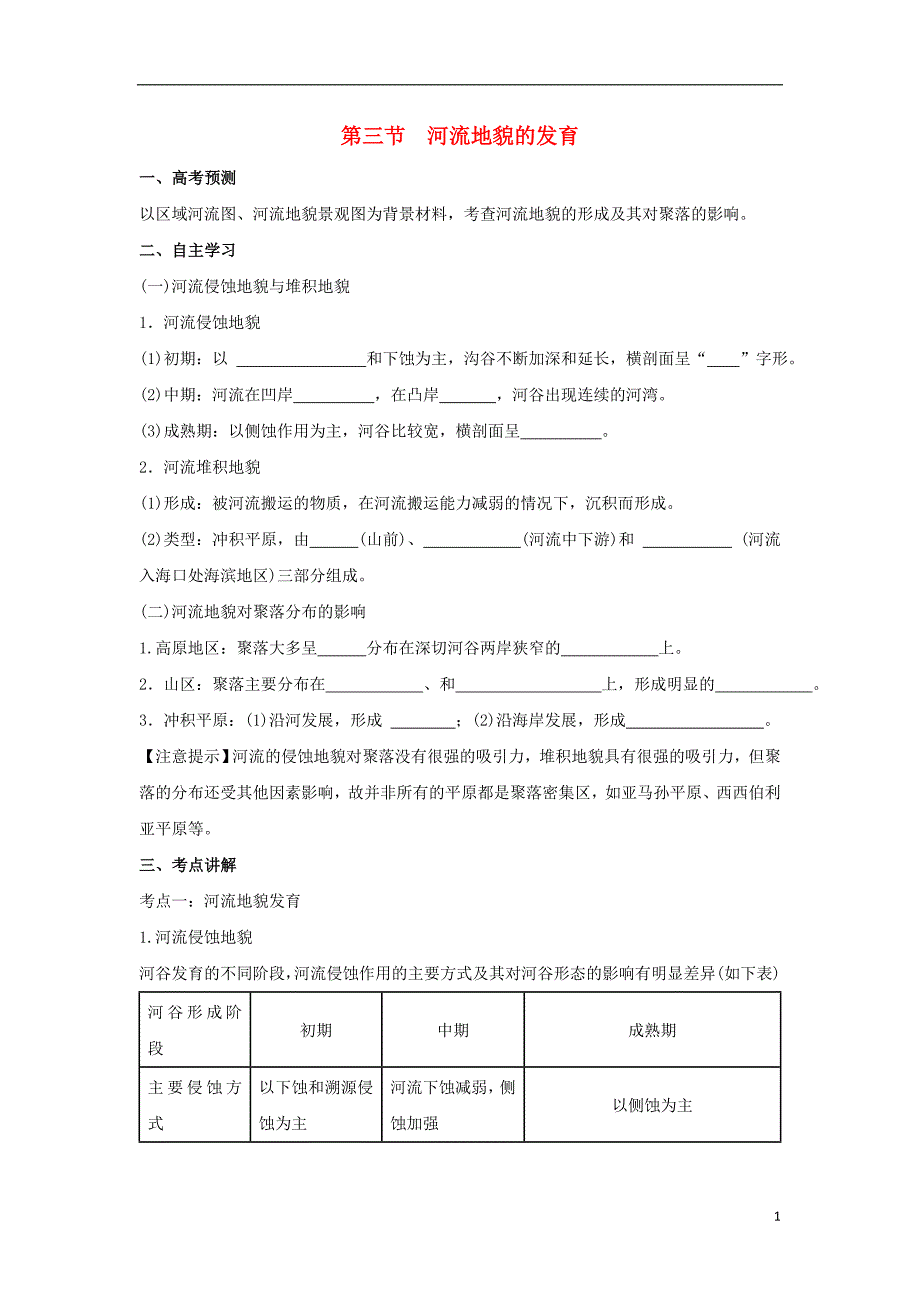 2018-2019学年高中地理 第四章 地表形态的塑造 4.3 河流地貌的发育学案1 新人教版必修1_第1页