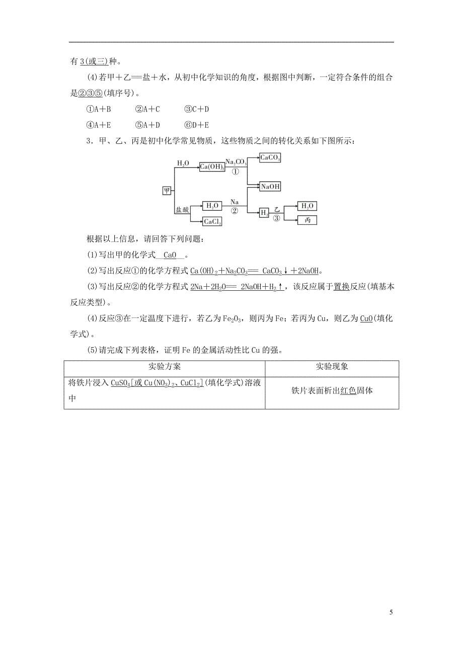 （云南专用版）2019版中考化学 第2部分 专题综合强化 专题4 物质的转化与推断真题精练_第5页