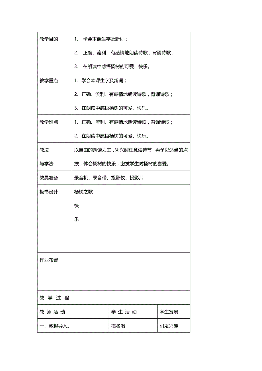 北师大二年级语文下册《杨树之歌》教学设计【二则】【名师】_第3页