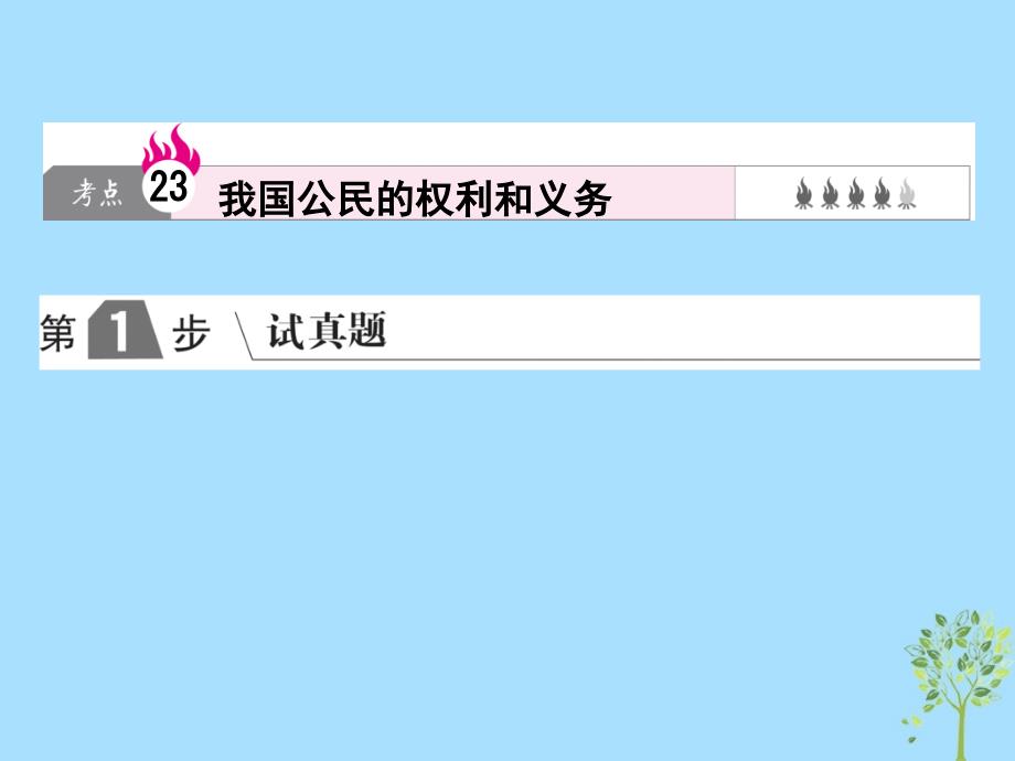 2019版高考政治一轮复习（a版）第2部分 政治生活 专题五 公民的政治生活 考点23 我国公民的权利和义务课件 新人教版_第1页