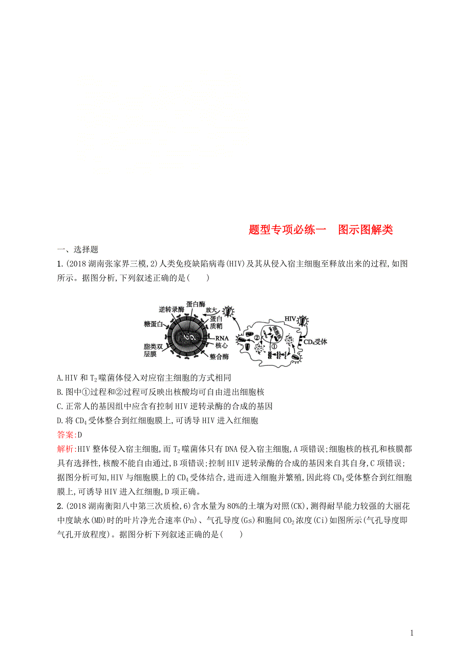 2019版高考生物二轮优选习题 题型专项必练一 图示图解类_第1页